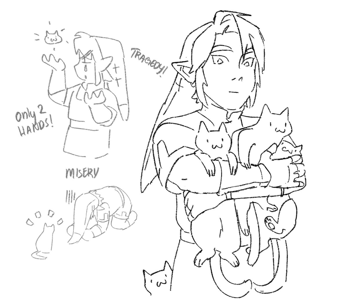 Tragedy strikes! Local man only has *TWO* hands to hold all the cats! 