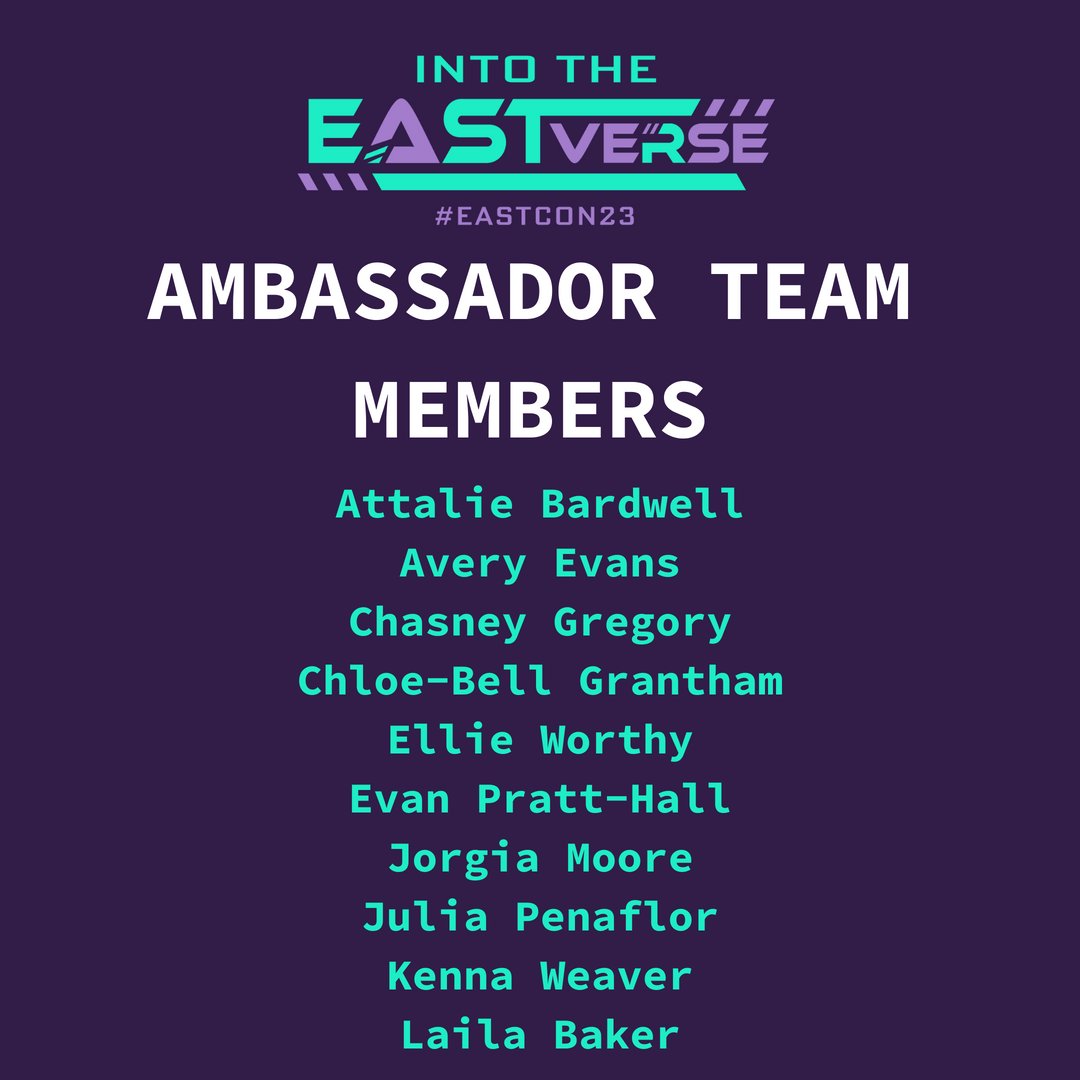 EASTinitiative's tweet photo. It's finally time to announce which EAST students will serve on the #EASTCon23 Leadership Team! First up, the members of the Ambassador team! https://t.co/vyBuAMmnlY