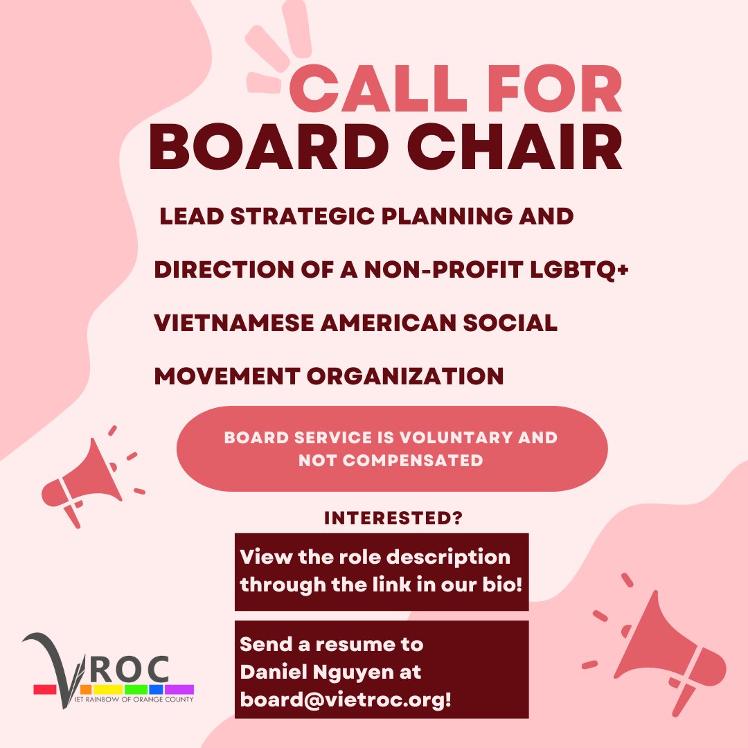 ❗️📣 A new opportunity awaits you! VROC is looking for a Board Chair who has experience with grassroots, community-based, or non-profit organizations, such as their finances, fundraising, communication strategy, and collaboration across various groups.
View the link in our bio!