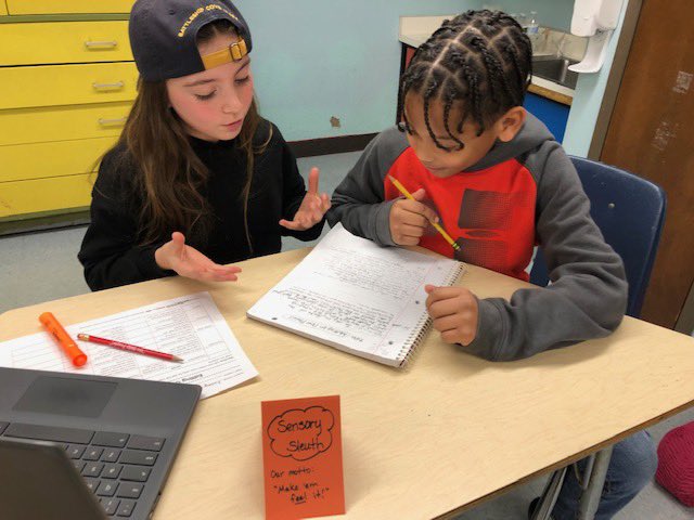 garmstrong331's tweet photo. Peer writing support in 5th grade! 💙 #RhodesUnited #PartnerWork #WritingStrategies #LearningFromPeers https://t.co/DeOrRSMchq