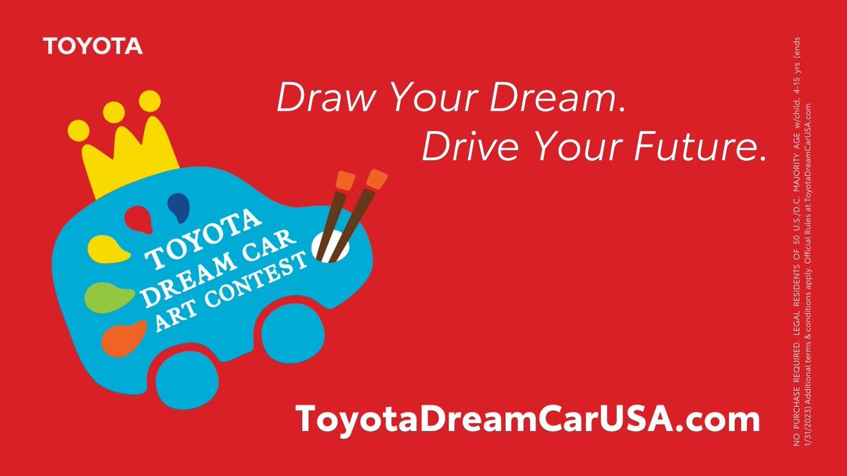 MacKidBrandon's tweet photo. Creative kids: Visit https://t.co/PFraPCtQHC to enter the Toyota Dream Car USA Art Contest to win a prize!

Check out Macaroni KID’s article “3 Ways to Get Your Kids Excited About Digital Artmaking” for tips and ideas as well. #ad 

#DRMCar2023 #ToyotaDreamCarUSA @causeconnect https://t.co/cwud6fbZXU