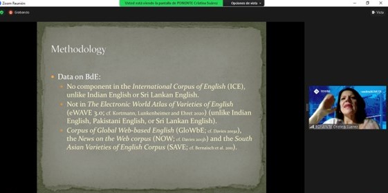 UsalUvaLingSem's tweet photo. This year finishes with a great seminar by #CristinaSuarez. Interesting methodological perspective on defining #WorldEnglishes. Lots of info on where to get #data. Examples of #morphosyntactic features for analysis & a final reflection on #variation in #EFL. More in the 📷⬇️ https://t.co/BbdbtbNwGr
