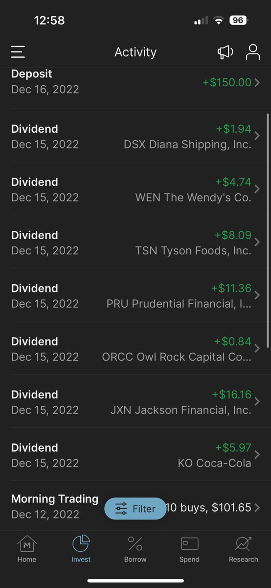 DarthDividend23's tweet photo. Great day for dividends received today on M1 Finance 

$DSX $WEN $TSN $PRU $ORCC $JXN $KO https://t.co/9uamPg6oxs