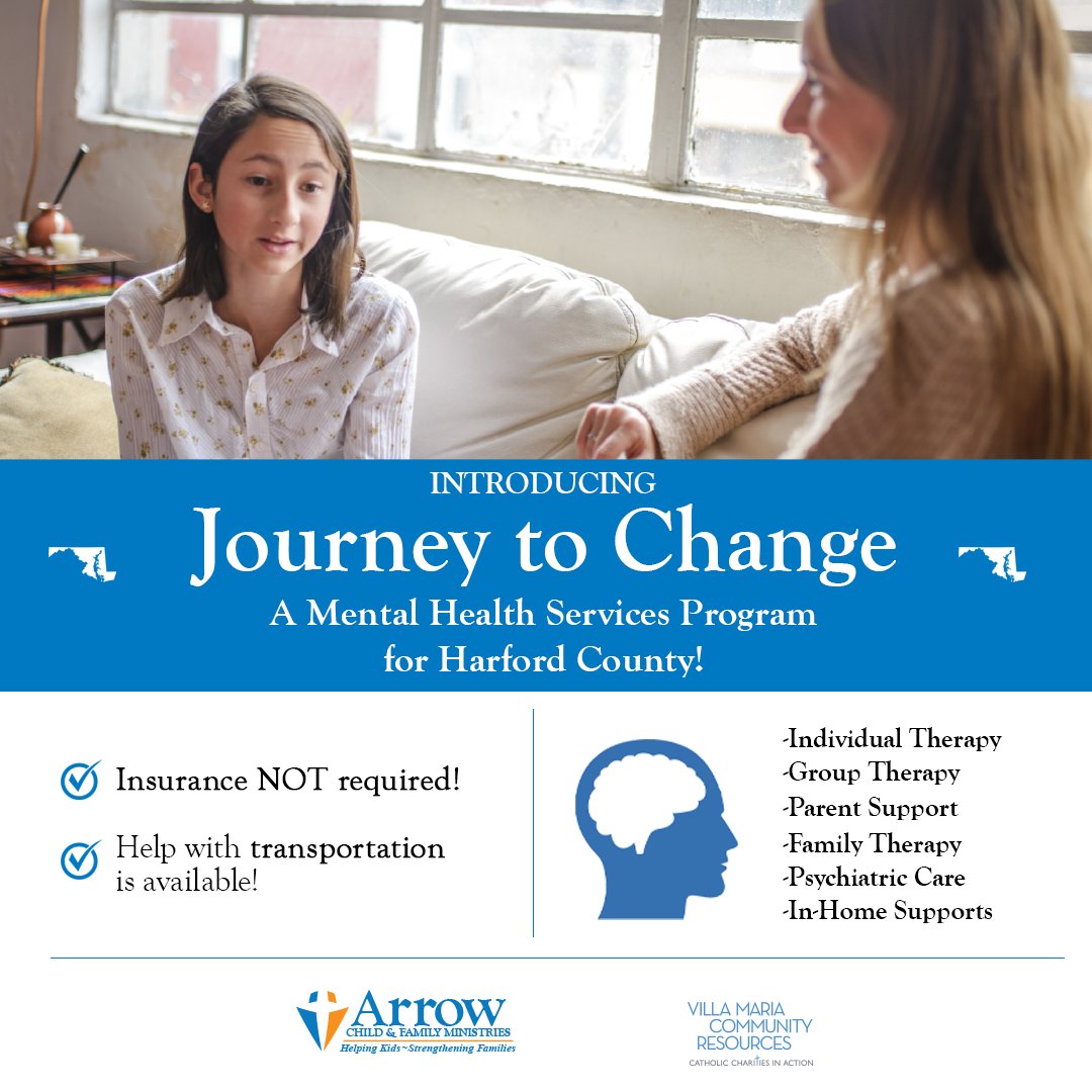 #MentalHealth is so important, Arrow and Villa Maria have partnered to create Journey to Change! This program is designed to provide NO COST mental health services for children, and families in Harford County, MD. Visit qrco.de/bdHBrX to learn more! #TogetherKidsWin