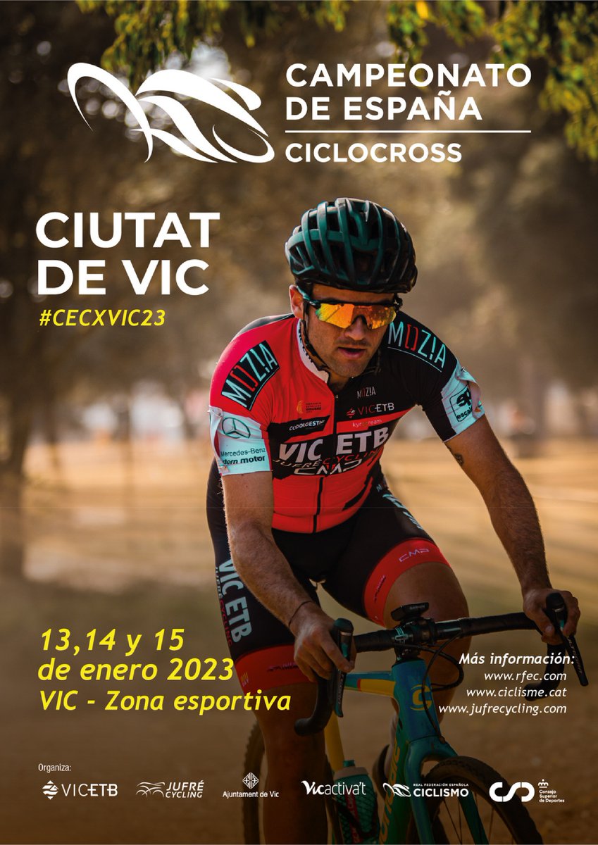 🚵Compte enrere per la disputa del Campionat d'Espanya de Ciclocròs #CECXVic23.

📆Els pròxims dies 13, 14 i 15 de gener, Vic tindrà els grans especialistes de la modalitat hivernal.

+ info👉bit.ly/3YHhe87  (📋amb guia tècnica)

#ciclismecat #esportcat #CX