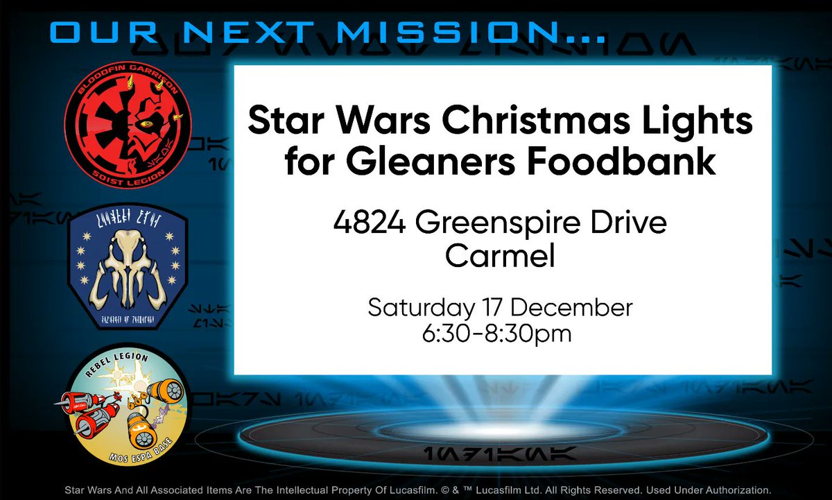 starwarsindiana's tweet image. Some fun events are coming up this weekend! Will we see you at the Carmel Christmas Lights or at Star Wars Night with the @Pacers?