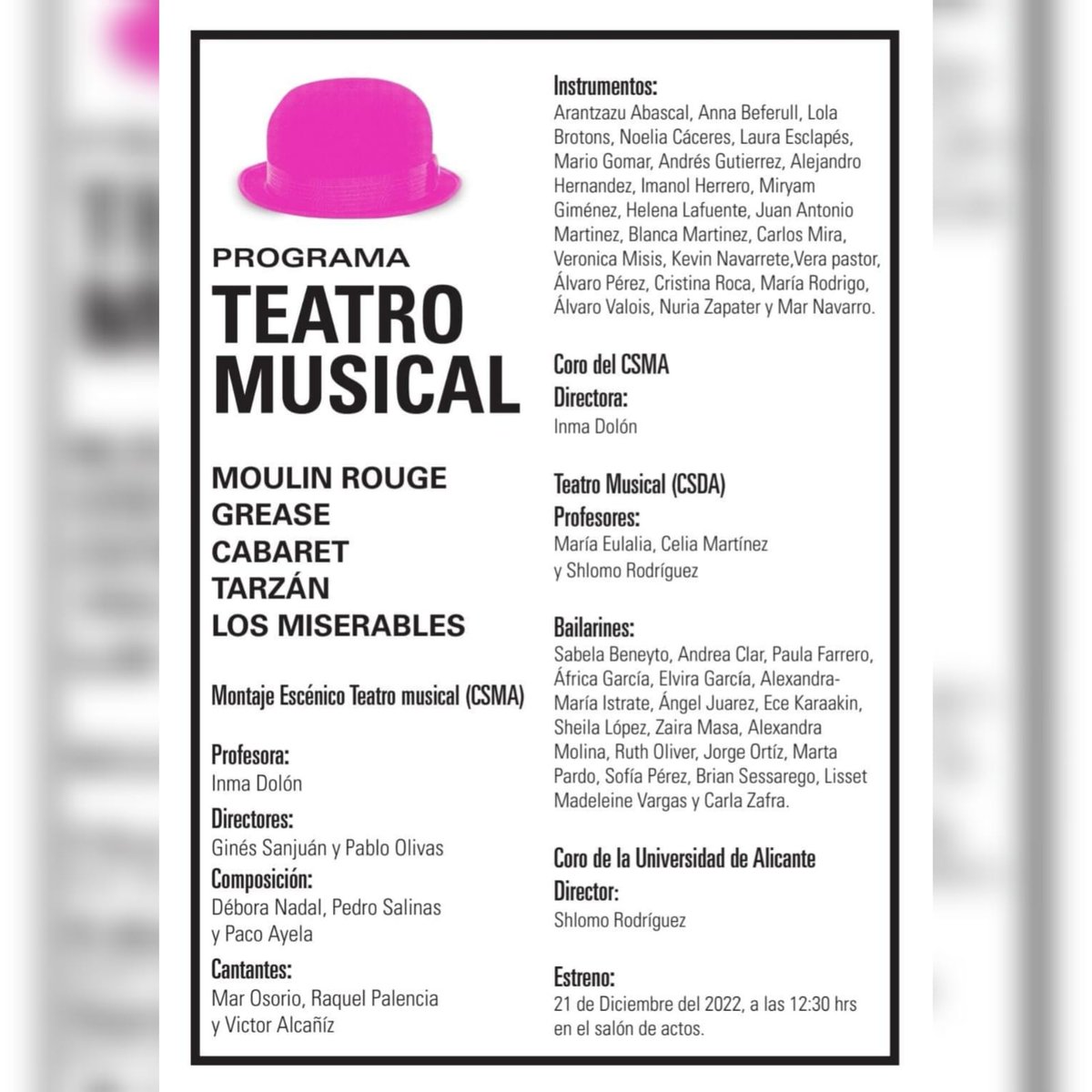 CSD_ALICANTE's tweet photo. PRÓXIMA FUNCIÓN DE TEATRO MUSICAL
Los #DocentesCSDA Shlomo Rodríguez, Celia Martínez y María Eulalia  junto con todo el #AlumnadoCSDA de 4⁰ curso, el próximo miércoles 21 diciembre a las 12:30 en el Salón de Actos. Con @csmalicante y la coral de @UA_Universidad
@DIseacv @iseacv https://t.co/UoUGBnolez