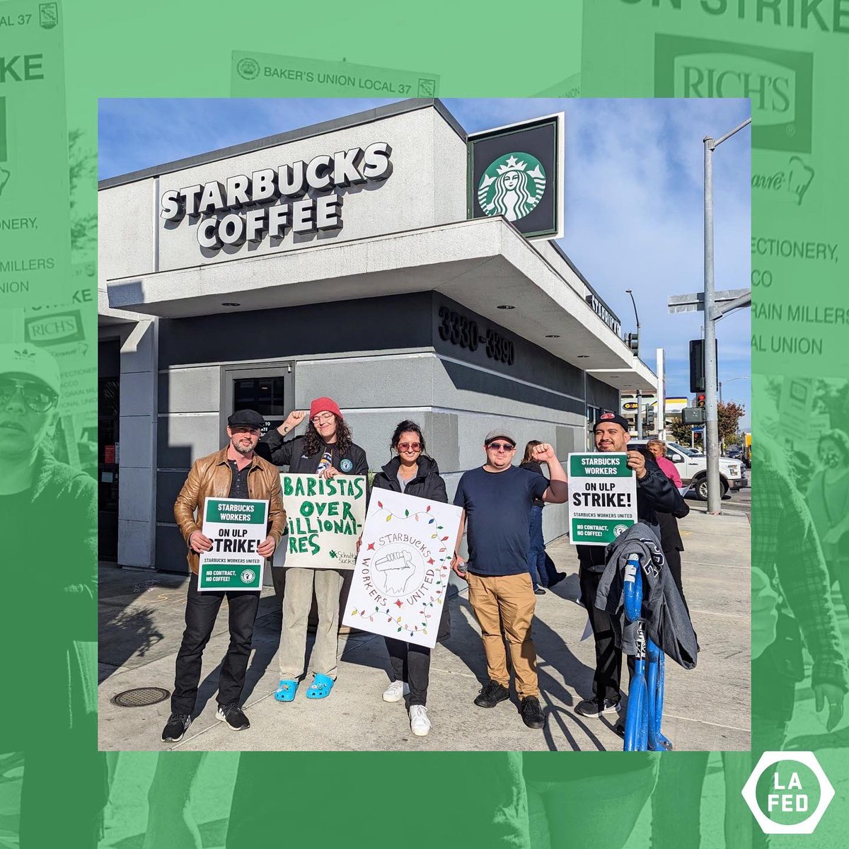 Los Angeles County Federation of Labor, AFL-CIO (@lalabor) on Twitter photo ✊ WE OUT HERE ✊ Our siblings <a href="/sbworkersunited/">Starbucks Workers United</a> are holding strikes all day today throughout LA County fighting for a fair union contract ✊ So don’t cross that strike line #SantasWatching 🎅🏼 #starbuckscoffee #NOStarbucksGiftCards #Strike #UnionStrong #contracts #LAisaUniontown ✊ WE OUT HERE ✊ Our siblings <a href="/sbworkersunited/">Starbucks Workers United</a> are holding strikes all day today throughout LA County fighting for a fair union contract ✊ So don’t cross that strike line #SantasWatching 🎅🏼 #starbuckscoffee #NOStarbucksGiftCards #Strike #UnionStrong #contracts #LAisaUniontown