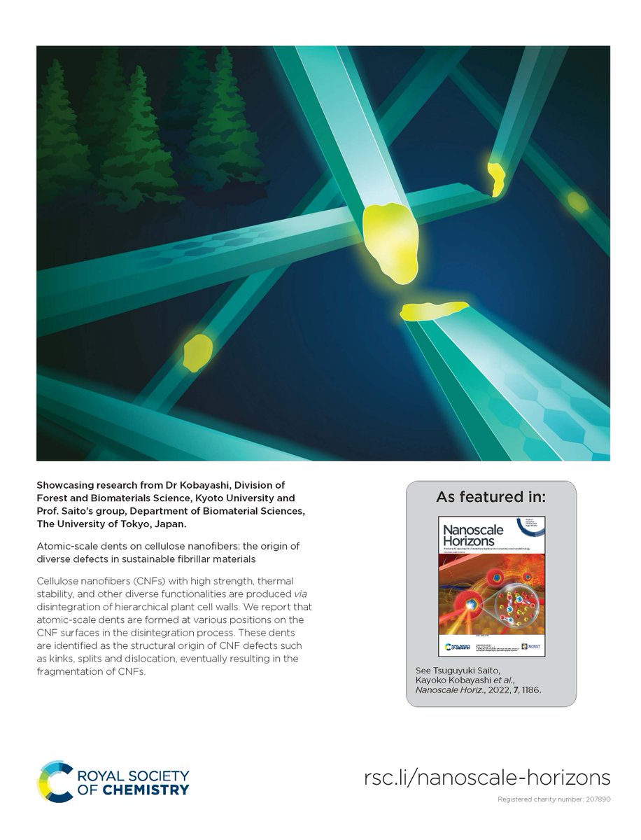 Nanoscale journal family (@nanoscale_rsc) on Twitter photo ICYMI! Wood-derived cellulose nanofibers (CNFs) have dent defects leading to further destruction such as kinking and fragmentation; we need to find a strategy for exploiting the full potential of CNFs! <a href="/saito_tsuguyuki/">Tsuguyuki Saito</a> <a href="/Kayoko3s/">Kayoko Kobayashi</a> <a href="/TomokiIto1996/">Tomoki Ito</a> <a href="/daichok/">Kazuho Daicho</a> 👇
pubs.rsc.org/en/content/art… ICYMI! Wood-derived cellulose nanofibers (CNFs) have dent defects leading to further destruction such as kinking and fragmentation; we need to find a strategy for exploiting the full potential of CNFs! <a href="/saito_tsuguyuki/">Tsuguyuki Saito</a> <a href="/Kayoko3s/">Kayoko Kobayashi</a> <a href="/TomokiIto1996/">Tomoki Ito</a> <a href="/daichok/">Kazuho Daicho</a> 👇
pubs.rsc.org/en/content/art…