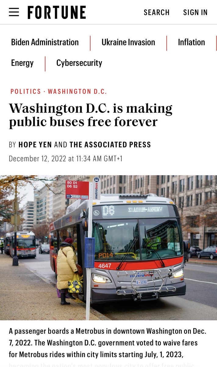 JUST IN ➡️ Washington DC 🇺🇸 is making public buses 🚌 free forever 👇👇

fortune.com/2022/12/12/was…