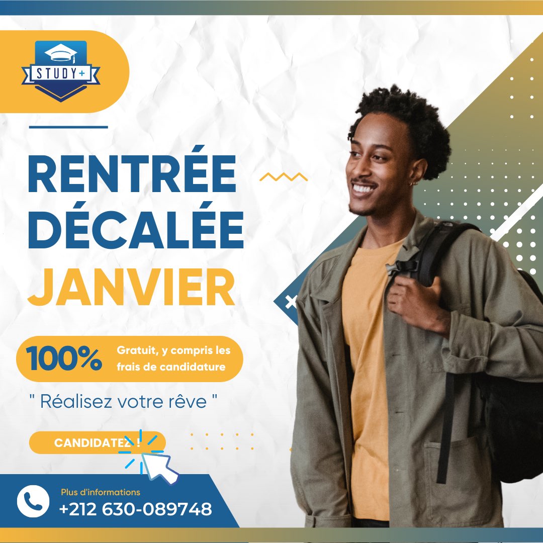 StudyPlusAfrica's tweet photo. Study Plus propose une large gamme de formations adaptés à vos intérêts et à vos besoins. 👨‍🎓👩‍🎓

#lafranceaumaroc #rentréedécalée2023 #rentréedécalée #campusfrance #entretien #campusfrance2023 #studyplusafrica #inscriptionetudeenfrance #etudiant #ecoledecommerce #université https://t.co/fqKHldjOMJ