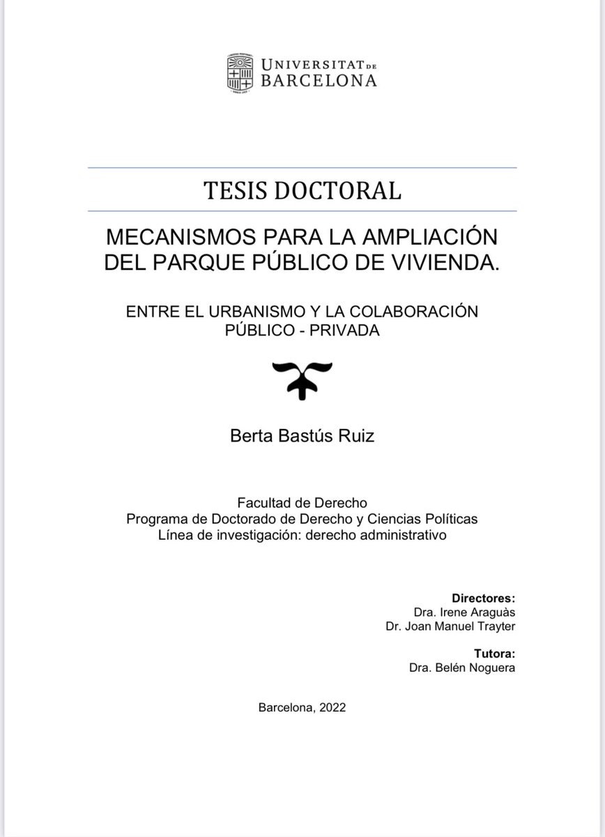 Josep M Aguirre Font (@josepmaguirre) on Twitter photo Avui a <a href="/Dret_UB/">Facultat de Dret UB</a> he participat del tribunal de la tesi de Berta Bastús, amb <a href="/JuliPonceSole1/">Juli Ponce Sole</a> i <a href="/AinaSalomParets/">Aina Salom Parets</a>, que ha obtingut la màxima qualificació amb la tesi “Mecanismos para la ampliación del parque público de vivienda. Entre el urbanismo y la colaboración público-privada”🪡 Avui a <a href="/Dret_UB/">Facultat de Dret UB</a> he participat del tribunal de la tesi de Berta Bastús, amb <a href="/JuliPonceSole1/">Juli Ponce Sole</a> i <a href="/AinaSalomParets/">Aina Salom Parets</a>, que ha obtingut la màxima qualificació amb la tesi “Mecanismos para la ampliación del parque público de vivienda. Entre el urbanismo y la colaboración público-privada”🪡