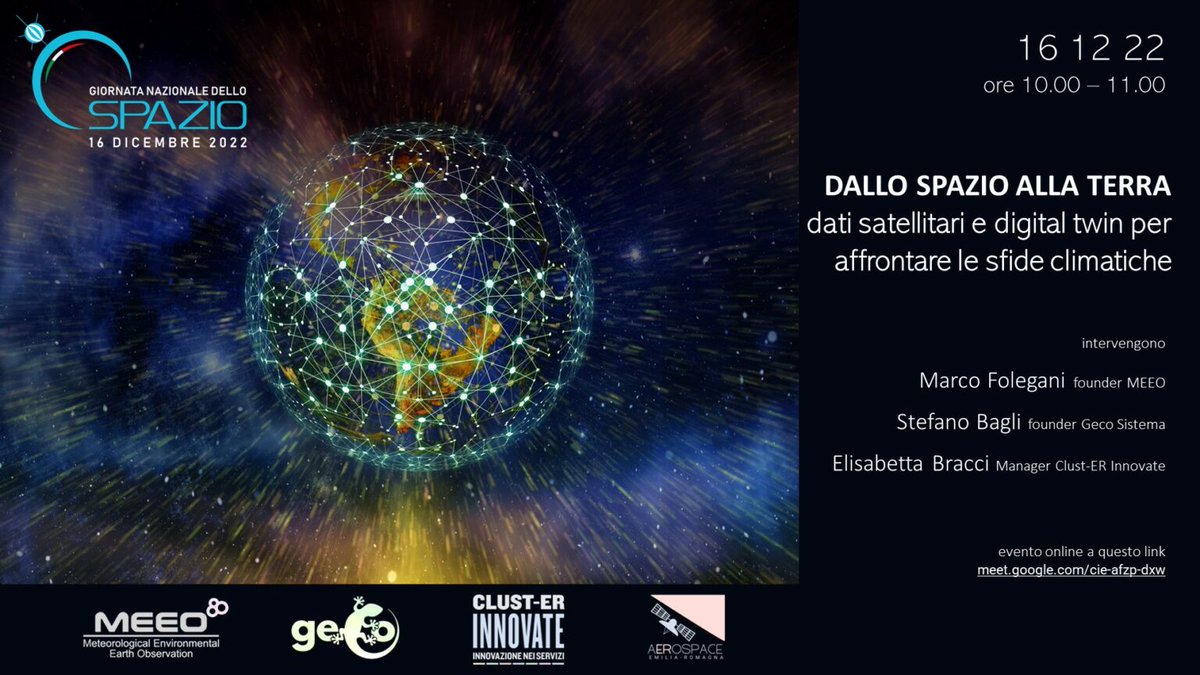 ClustService's tweet image. Il video del webinar che si è tenuto martedì 16 dicembre 2022  in occasione della Giornata nazionale dello Spazio. @Arter_ER @geco @meeosrl @RegioneER 
innovate.clust-er.it/dallo-spazio-a…