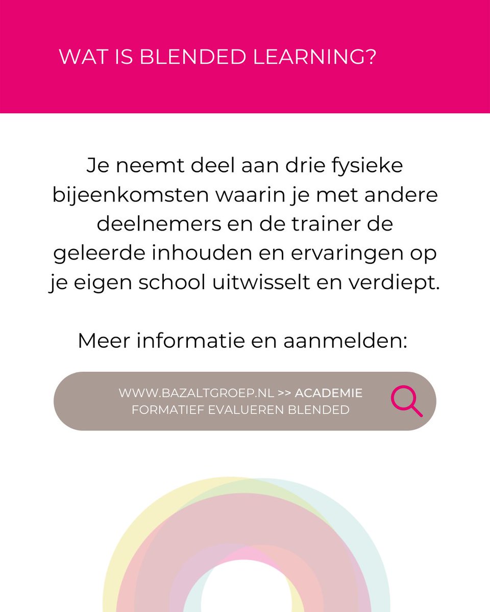 bazalt_groep's tweet photo. De training Formatief evalueren Blended is een blended learning journey, waarin offline en online trainingen elkaar afwisselen. Meer informatie en aanmelden: https://t.co/xN5xymG7wU
#blendedlearning #training #ontwikkelingen #formatiefevalueren #formatief https://t.co/dU4hCGEgEv