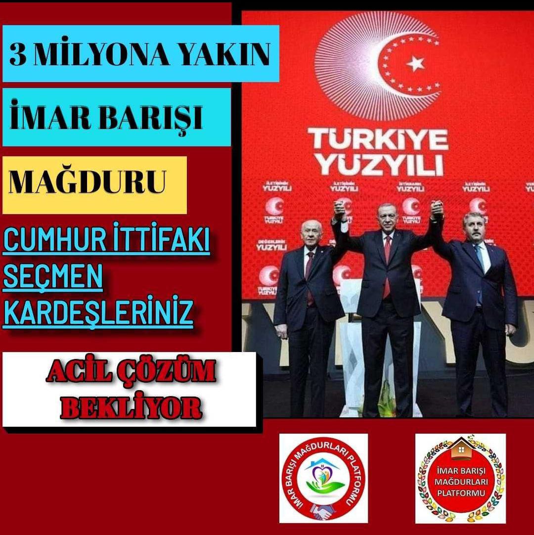 Sayın büyüklerimizden artık bizim de sesimizi duymasını bekliyoruz. #Eyt derken, #asgariücret derken, #imamoglu derken biz #imarbarışımağdurları unutuldu. Her geçen gün evlerimiz bir bir yıkılıyor. Bunun ne #Devlete ne de #Millete faydası yok. 

#İmarBarışıGüncellensin