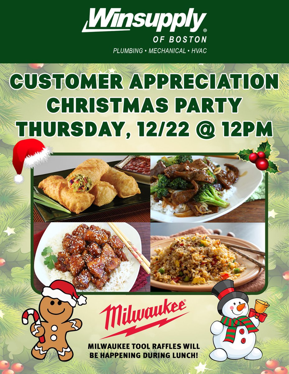WinSupplyBoston's tweet photo. Join us for our 2022 Christmas party! Thursday, Dec 22 at 12:00. Chinese food and Milwaukee Tool  raffle giveaways! 91 Sprague Street, Boston #winsupply #merrychristmas #milwaukeetools https://t.co/NRHD2VL39S
