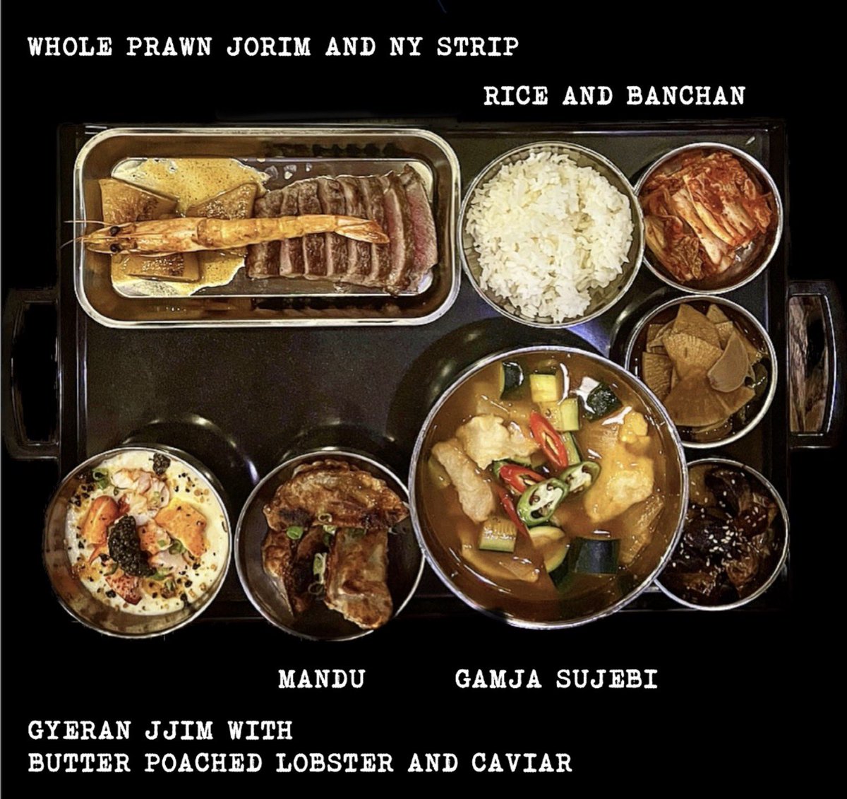 Our special Baekban tray for NYE. In addition, guests will start with a complimentary glass of bubbly, an amuse from our chefs to start, and a persimmon panna cotta to finish. Reservations now live at mandudc.com