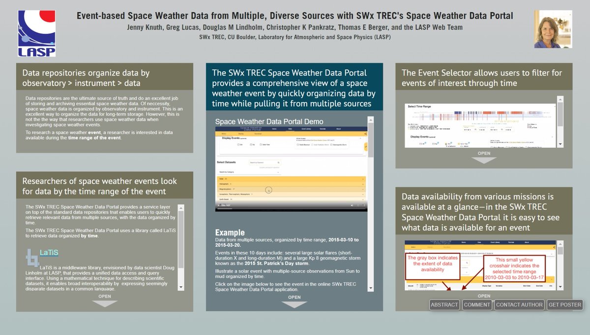 LASPatCU's tweet image. For more on the portal, see the #AGU22 iposter by Jenny Knuth and other @CUBoulder authors: Event-based Space Weather Data from Multiple, Diverse Sources with SWx TREC&apos;s Space Weather Data Portal. bit.ly/knuth-iposter