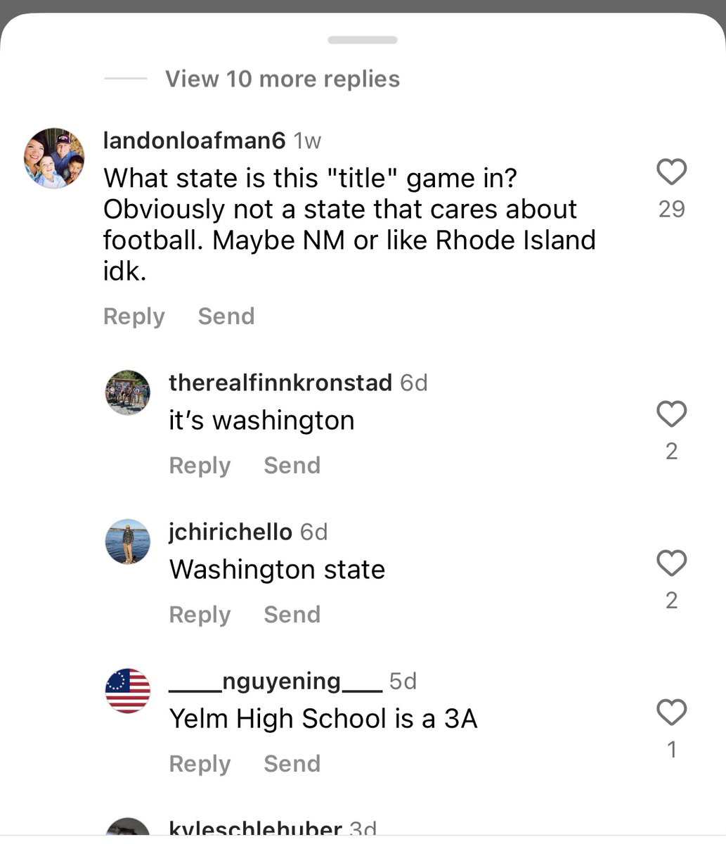 Scrolling through the reels on IG and I see the Yelm interception/take away TD to win it and decide to look at the comments…even people from our state don’t think we take HS football seriously.