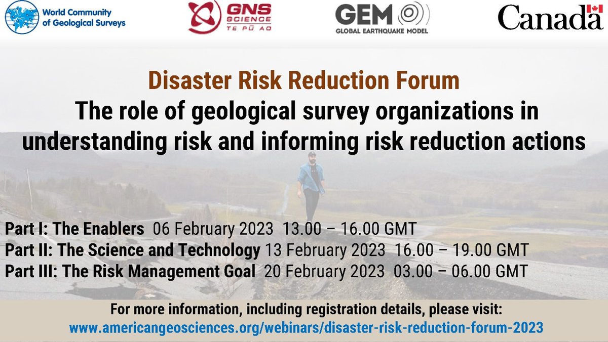 Register for upcoming <a href="/WCOGS1/">World Community of Geological Surveys</a> Disaster Risk Reduction Forum webinars to hear from science policy experts &amp; geoscientists on what #geologicalsurveys are doing towards understanding geo-hazard risks and informing risk reduction actions! Sign up here: bit.ly/3HtJeFM
