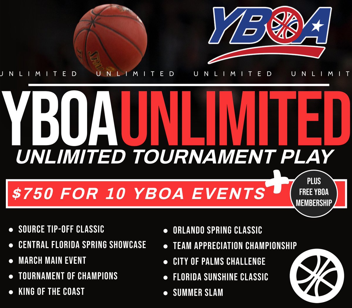Limited Time Offer! 10 Tournaments for $750....PLUS FREE YBOA MEMBERSHIP!
