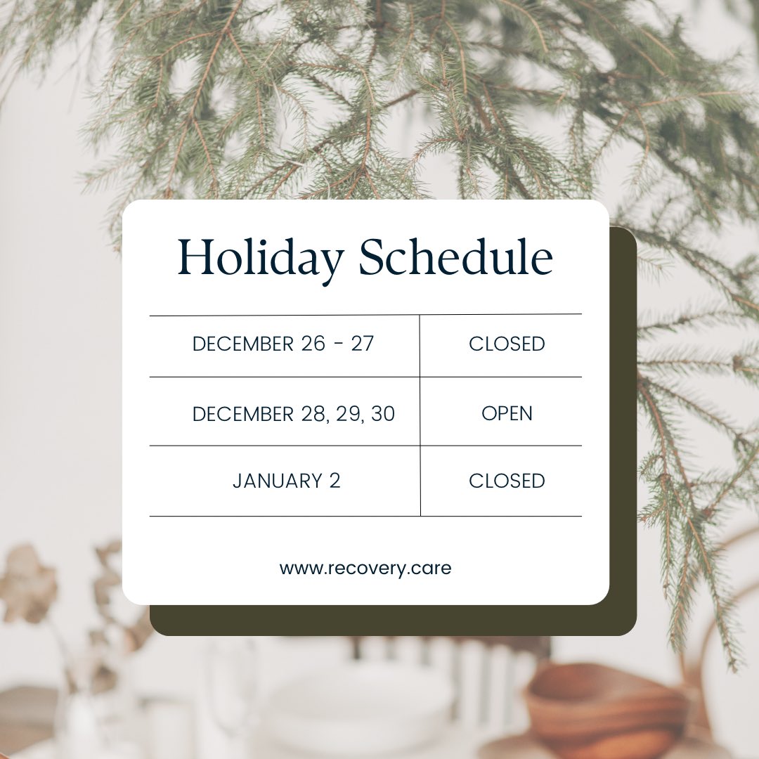 Please note that all clinic locations will be adhering to the filling schedule during the holidays. If you have any questions or concerns please contact your local clinic. All contact information can be found on our site!

Happy holidays!