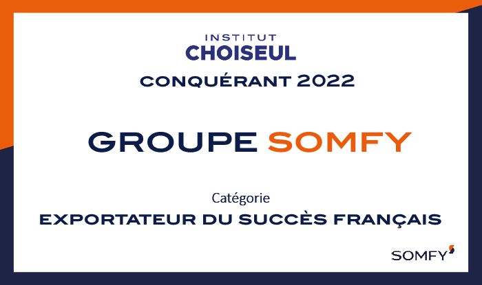 Somfy Groupe récompensé dans l’édition 2022 du classement de <a href="/instchoiseul/">Institut Choiseul</a> dans la catégorie "Les exportateurs du succès français". #Somfy #SavoirFaire