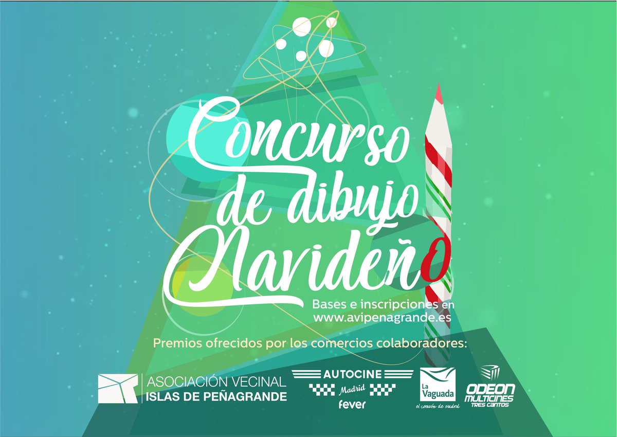 ¡Participa en nuestro concurso de dibujo navideño! 
Buscamos artistas entre todas las niñas y niños de Peñagrande en un concurso que este año contará con fantásticos regalos aportados por <a href="/autocinesmadrid/">Autocine Madrid</a>, <a href="/LaVaguada/">La Vaguada</a> y <a href="/OdeonMulticines/">Odeon Multicines</a>.