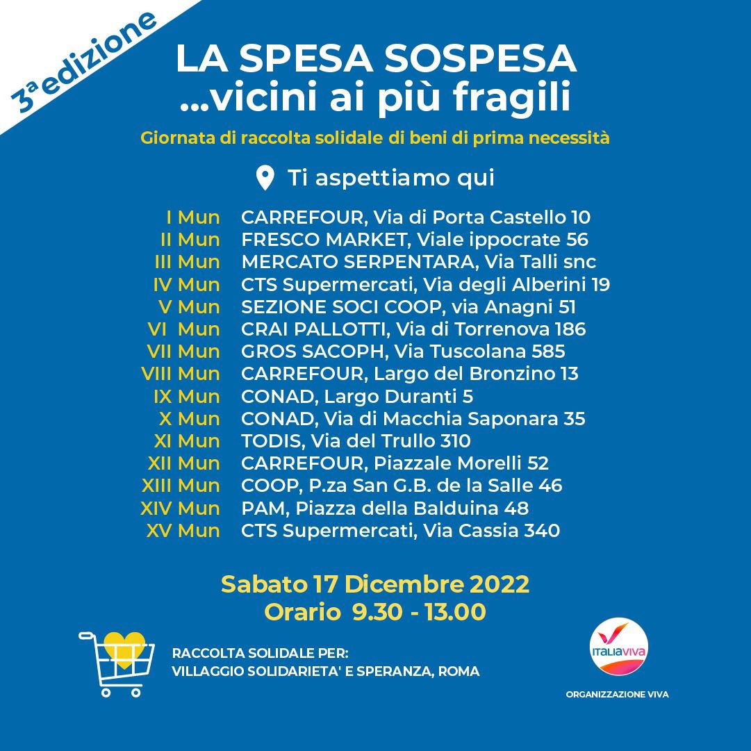 lucianonobili's tweet photo. Appuntamento domani dalle 9:30 alle 13 in tutti i Municipi con gli amici di @ItaliaViva Roma per la terza edizione della #SpesaSospesa, una giornata di raccolta solidale di beni di prima necessità per persone in difficoltà.
Ognuno di noi può fare la differenza. 
Vi aspettiamo! https://t.co/pO2bV7BtVb