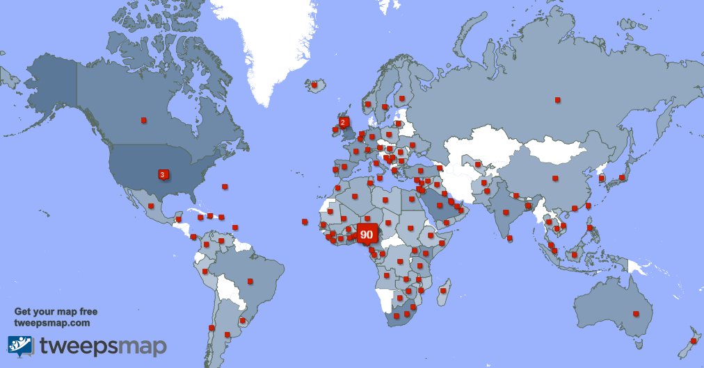 Special thank you to my 35 new followers from UK., Nigeria, and more last week. tweepsmap.com/!ELEGBETE1