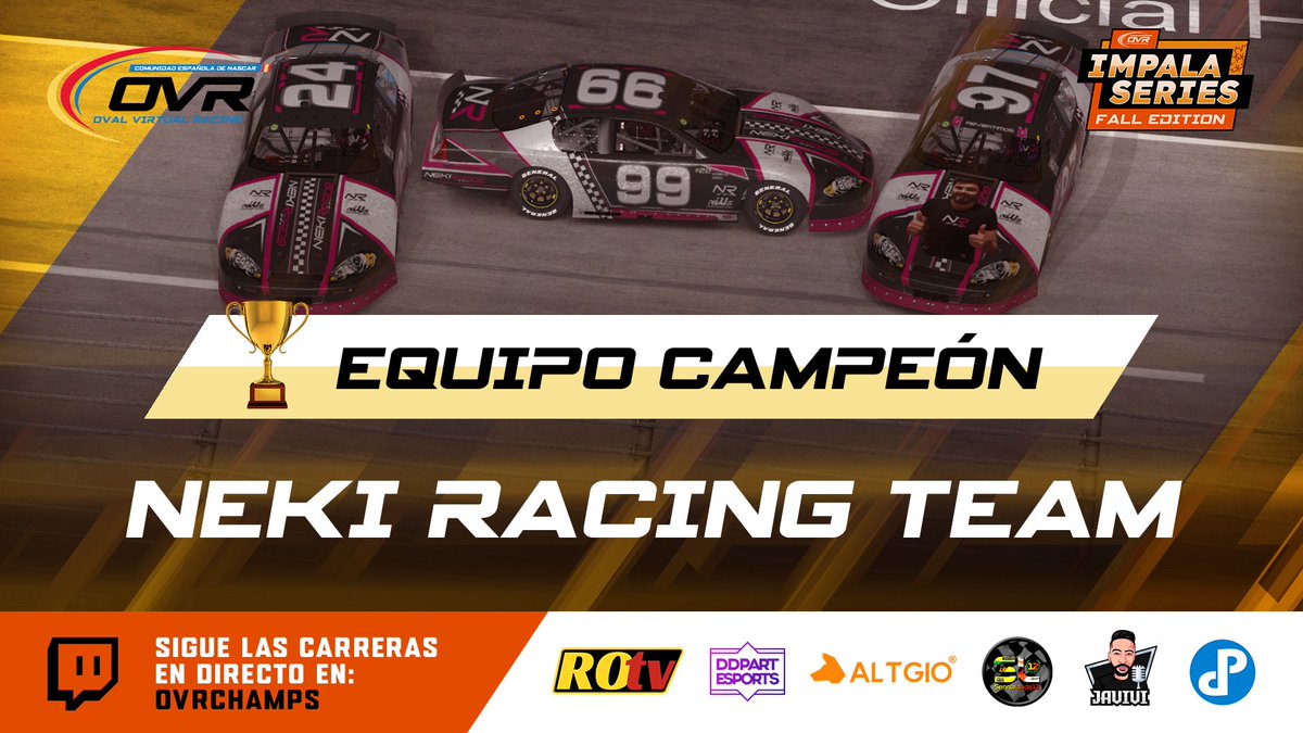 🏆EQUIPO CAMPEÓN IMPALA SERIES🏆

🤩¡El equipo <a href="/nekiracingteam/">NEKI Racing Team</a> se proclama campeón por segundo campeonato consecutivo en la OVR!

👏¡Enhorabuena a todos los integrantes del equipo!