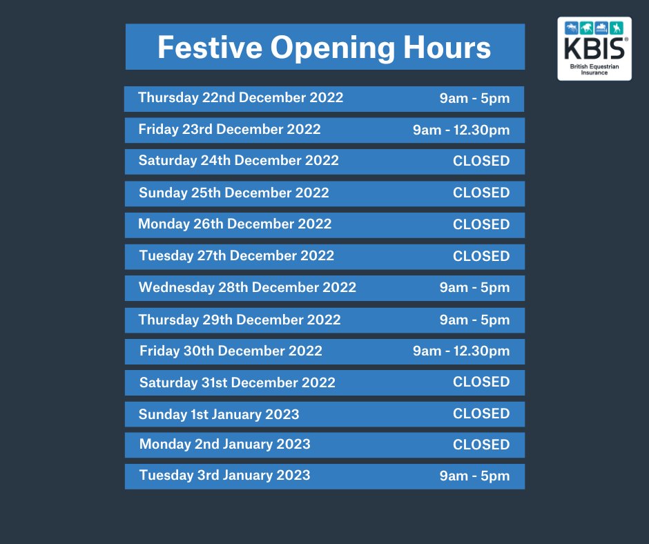 Here are our opening times over the festive period. Should you need to contact us over the break, please email ask@kbis.co.uk and we’ll get back to you as soon as possible.

#wevegotyoucovered