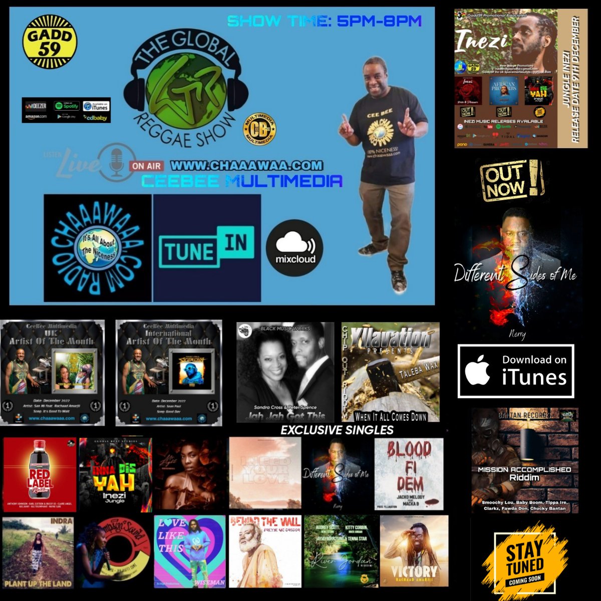 ‘Global Reggae Show’ TODAY chaaawaaa.com 5pm to 8pm (UK Time).  Playing NEW REGGAE MUSIC from across the globe including my UK track of the month ‘It’s Good To Wait’ by San Mi feat. Rachaad Amarjii and my international track of the month ‘Good Day’ by Sean Paul.