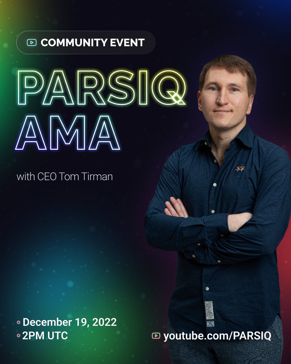 The last PARSIQ AMA of the year w/ CEO <a href="/TirmanTom/">Tom Tirman</a> – is now rescheduled with a new date/time🖖

⏰Dec 19 2PM UTC
⬇️Join &amp; claim the #12DaysofPARSIQ #W3ST +
🎟️100 $USDT raffle

Once again, it’s LIVE on <a href="/link3to/">Link3</a> - the biggest #Web3 AMA platform 🔥

🔗link3.to/e/XoBzdO