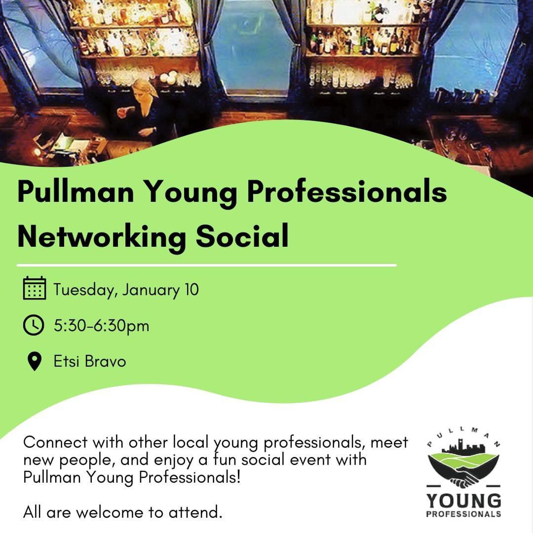 PullmanYoungPro's tweet photo. New year, new connections! Join us at Etsi Bravo on Tuesday, January 10 to meet new people, connect with other local professionals, and enjoy a fun night out! All are welcome to attend (young, old, professional- or not!) https://t.co/TuvmgS6rk0