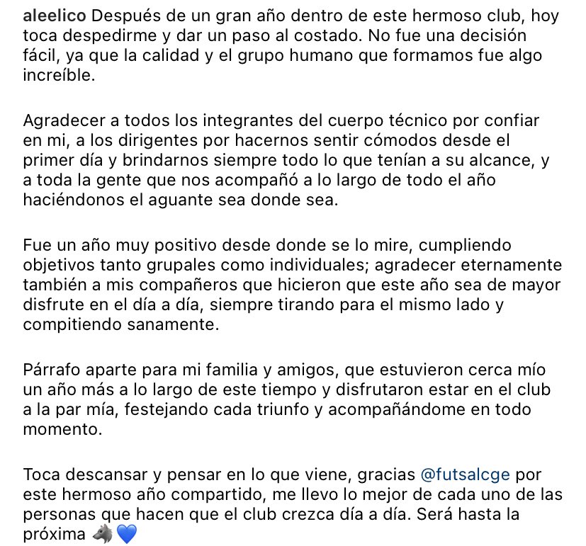 AleeLico's tweet photo. Gracias @FutsalCGE por este año. Me llevo lo mejor de cada uno de ustedes 🐺

Les deseo lo mejor para lo que venga 💙 https://t.co/KPdc2a293v