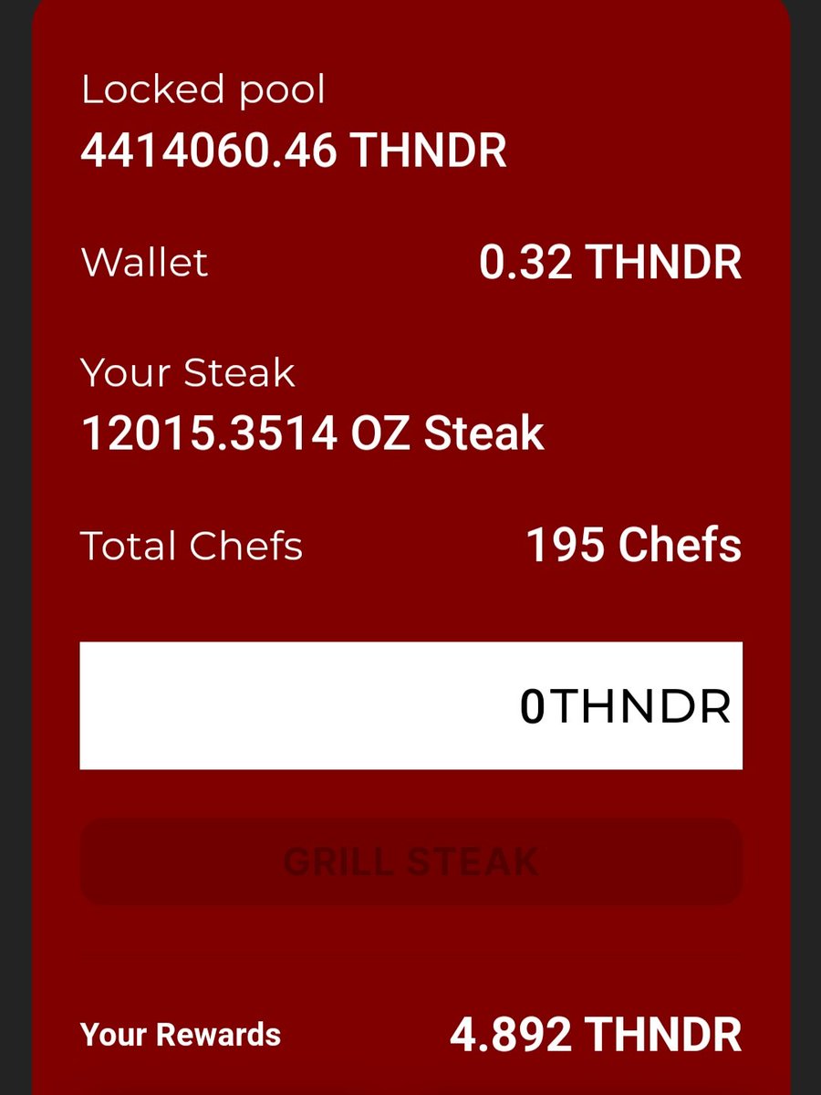 DrEvilsauce's tweet photo. Coming in, hot and fresh! Today I seasoned up $2.16 in $THNDR, and increased my steak by 861oz!! Boom!
@CronoSteakHouse @ISLAND_THUNDER @THNDR_Token
#GetGrillin #FeelTheTHNDR https://t.co/DHAWZ8SgNX