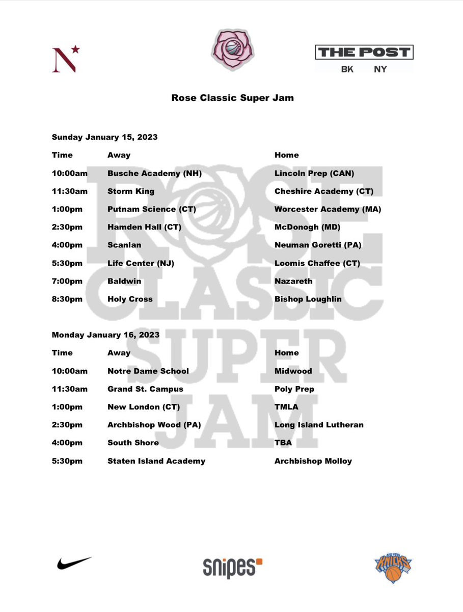 Rose Classic Hoops on Twitter "Rose Classic Super Jam Schedule