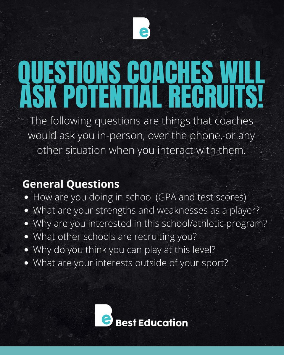 bestedprep's tweet image. Take a look at these #questions that coaches ask potential recruits!

#beyourbest | #besteducationprep