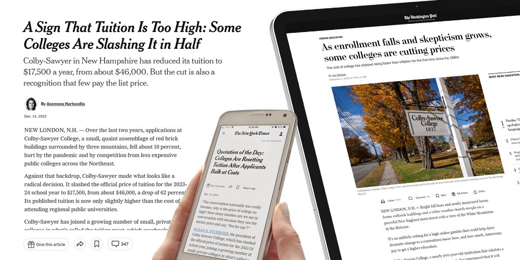 arrowatwork's tweet photo. Higher Ed is an industry focus for us, and we helped @colbysawyer in New Hampshire announce lower tuition covered in the @nytimesbusiness. This is an important trend in higher ed we’ve worked on with colleges across the country to increase accessibility &amp; reduce loan debt. https://t.co/N0YIjOyrl6