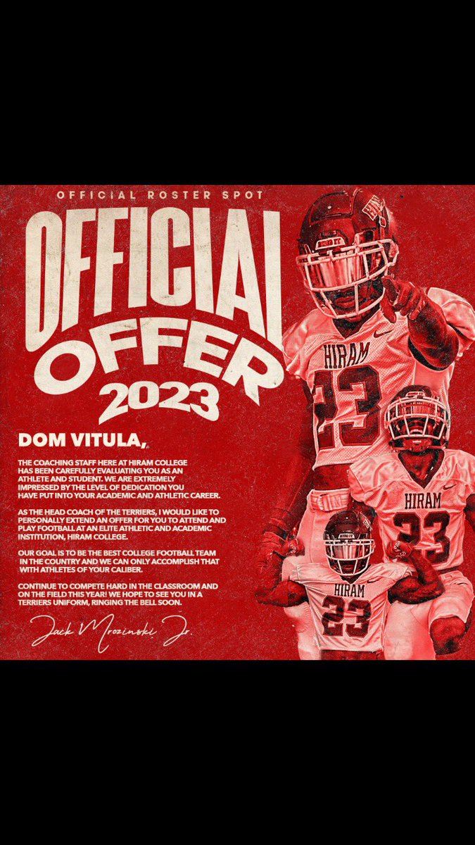 Beyond grateful to receive my 7th offer to play at the next level from <a href="/Hiram_Football/">Hiram College Football</a> Huge thank you to <a href="/Coach_Mro/">Coach Mro</a> and <a href="/Coach_Niles/">Tanner Niles</a> for the amazing opportunity!!