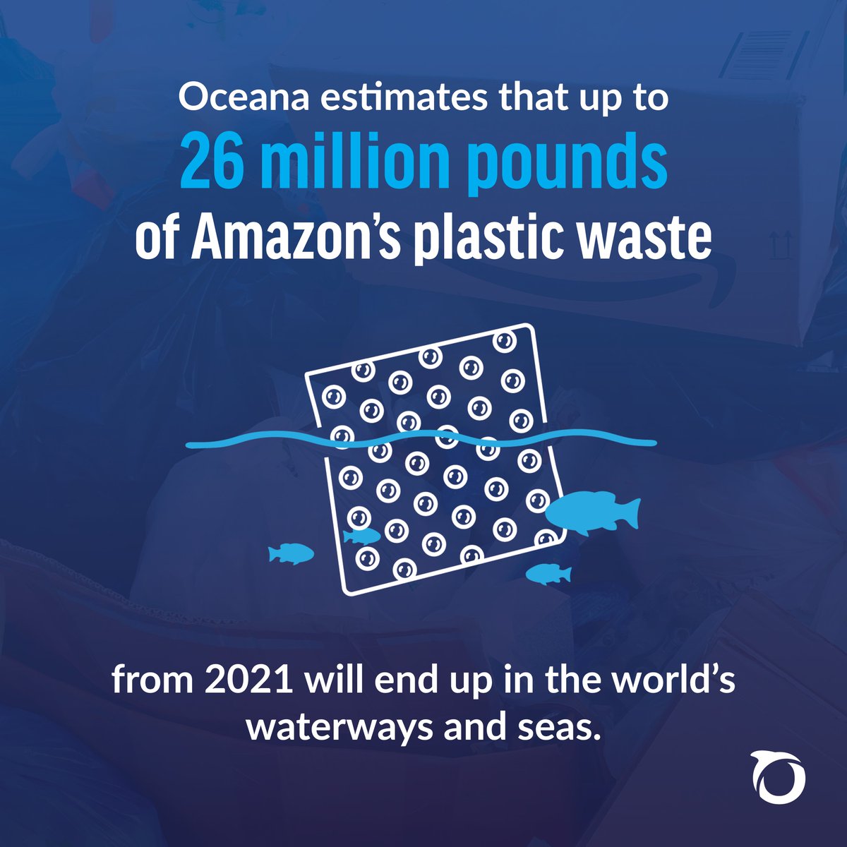 oceana's tweet photo. Up to an estimated 26 million pounds of @Amazon’s plastic waste from 2021 will end up in the world’s waterways & oceans. Read more @Oceana's new report on @Amazon’s plastic footprint & the impact it's having on our planet: https://t.co/zGCsaXaRa3 #PlasticFreeAmazon https://t.co/vVQcPi9Rfj