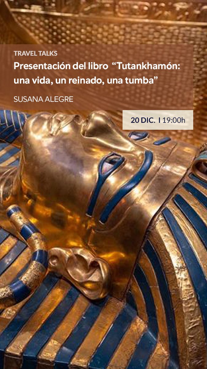 Presentación del  libro "TUTANKHAMÓN. Una vida. Un reinado. Una tumba de Susana Alegre 
Día 20 en Barcelona. 9:00 - 20:00 h. 
Travel Talks. <a href="/xperiencebcn/">XperienceBarcelona</a>
Avda. Diagonal, 512, Barcelona. 
viajerosconb.com/event/travel-t…