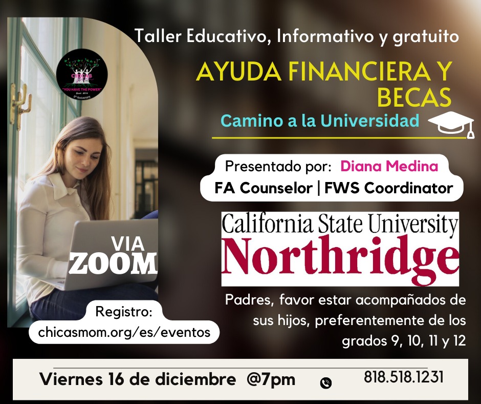 Buenas Tardes hoy tendremos nuestro taller “Ayuda Financiera Y Becas” Camino a la Universidad, vía ZOOM 7PM regístrate shorturl.at/fKLZ9 
#CMI #chicasmominc #SFV #nonprofit #Chicasmom