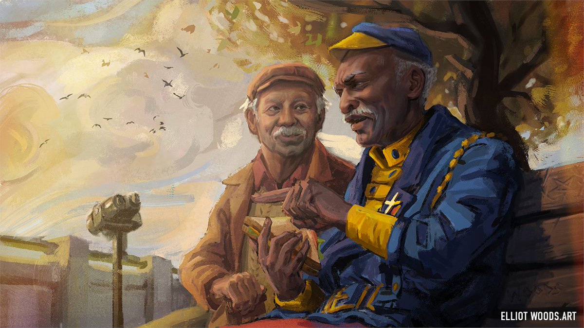 artlliot's tweet photo. Old friends eating lunch by the coast #COTRmontage #DiscoElysium https://t.co/dmfOVKoBBE