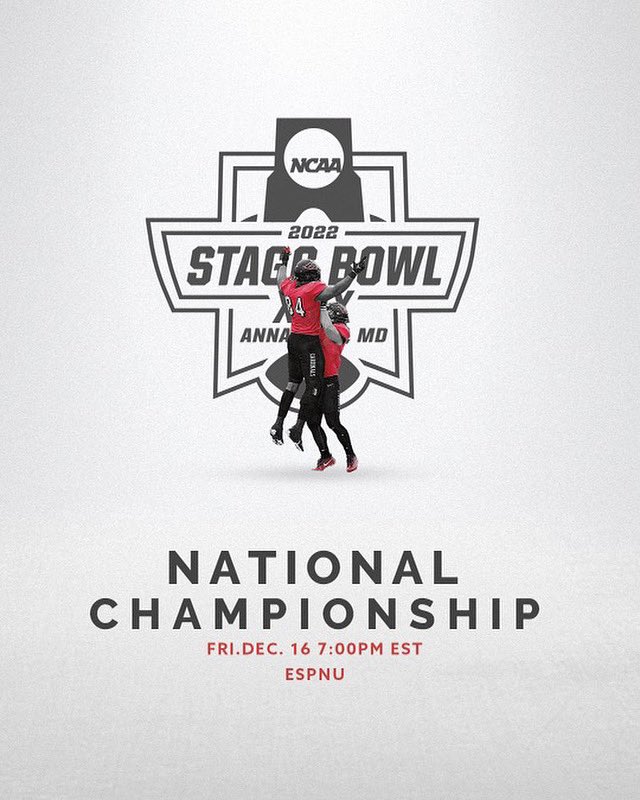 NCC_Athletics's tweet photo. A win over last year’s Stagg Bowl champion has @football_ncc in the national title game for the 3rd straight year - the Cards lock horns w/the Raiders for all the marbles tonight!

⏰ 7:00 PM ET
📺 ESPNU/ESPN+ 
🎧 @woncsports 
📈 https://t.co/h4ndEt6yxe
📕 https://t.co/4YnEM23sm6 https://t.co/VYWFDHFWow
