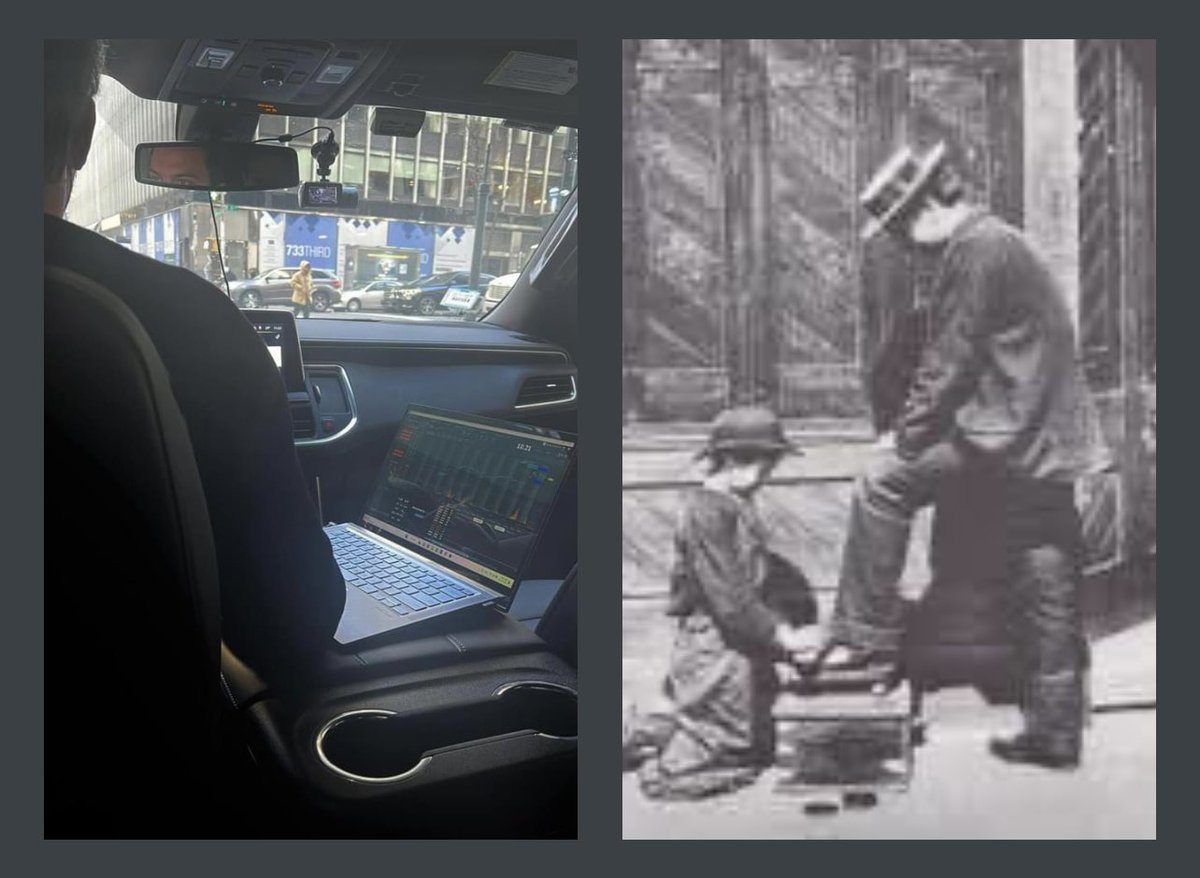 ilatif's tweet photo. #Uber_driver in #New_York, trading while doing his #Uber_job yesterday! Reminds me of the story about Joseph Kennedy father of President Kennedy who just before the 1929 crash, was supposed to have dumped all his stocks because a Wall Street shoeshine boy gave him stock tips.1/2 https://t.co/V4TTMW4aIv
