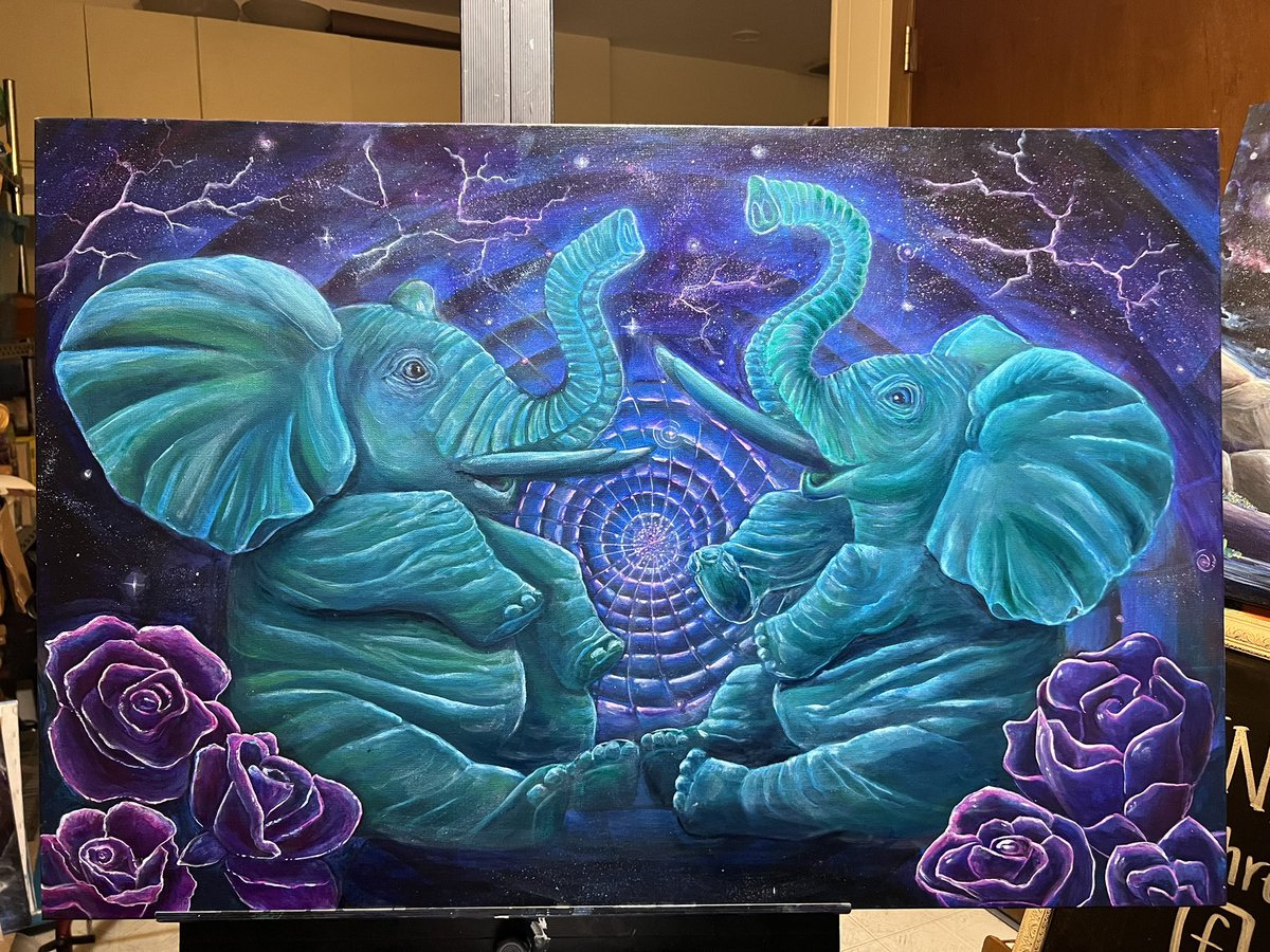 Got this on the easel right now #elephantart #acrylicpainting #artistatwork #inthevortex