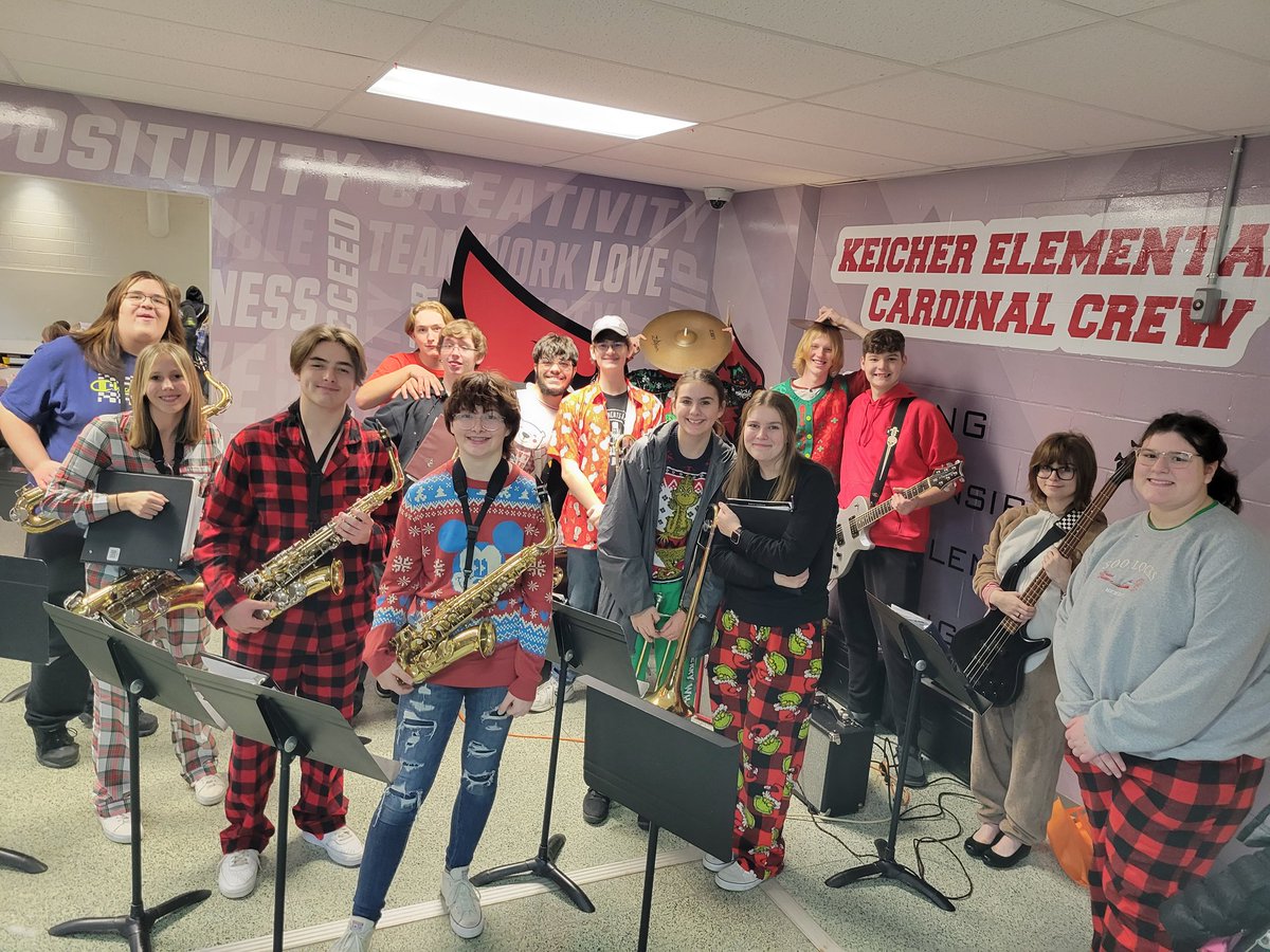 The jazz band loved playing at Keicher today during their lunches!!! Join us again Sunday at 3pm for the HS Winter Concert with the Concert and Jazz Bands!! 🎄