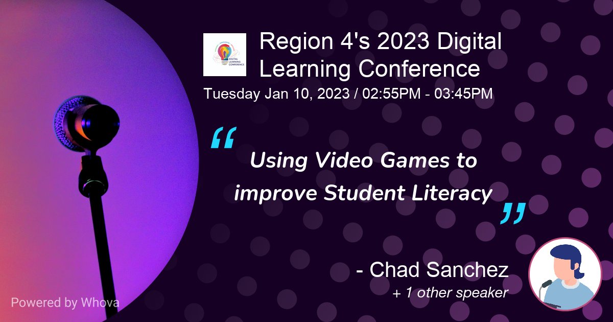 Chadbron4113's tweet image. My colleague @MaryDow77927529 and I will be presenting for the 2nd  time at the @Region4ESC @R4DigiLearn Conference! Join us and many others as we share our learning with you! #EdTech #DigitalLearning #LearningThroughGaming #LetThemLearn